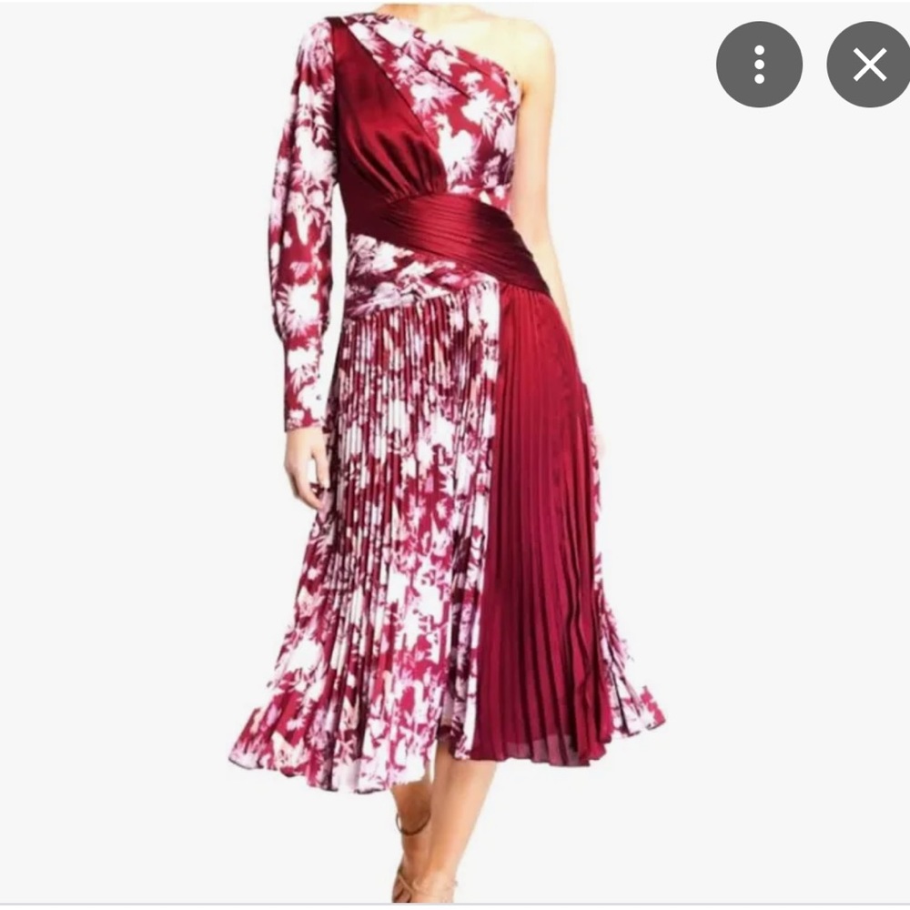 Three Floor Floral Xilitla Midi Dress pleated one sleeve